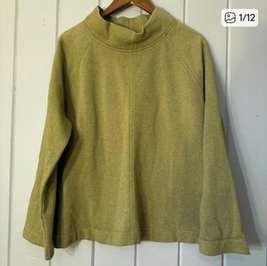 J. Jill Green Fleece Mock Neck Organic Cotton Poly Sweatshirt Large